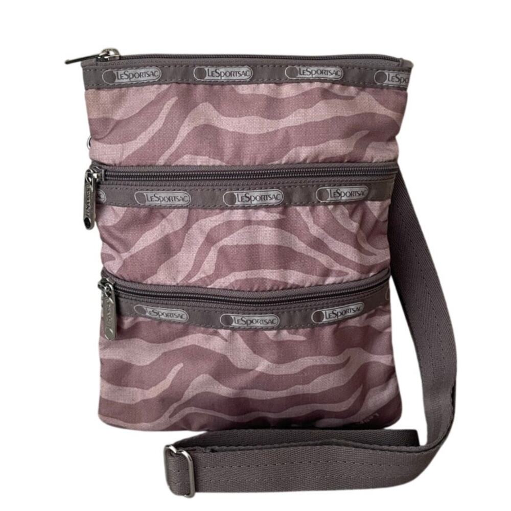 Le Sportsac Womens Tan Zebra Print Nylon Crossbody Bag
